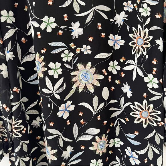 Equal Black Floral Long Sleeve Flowy Sequin Cuffs Shift Dress - Picture 8 of 11